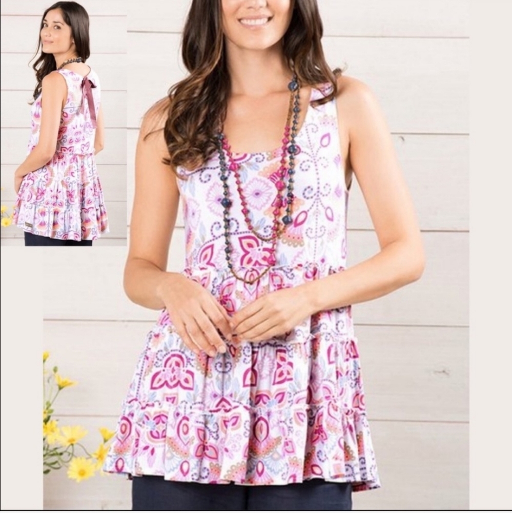 Matilda Jane Breathe Easy Tunic Tank Top Floral Tie Back Large